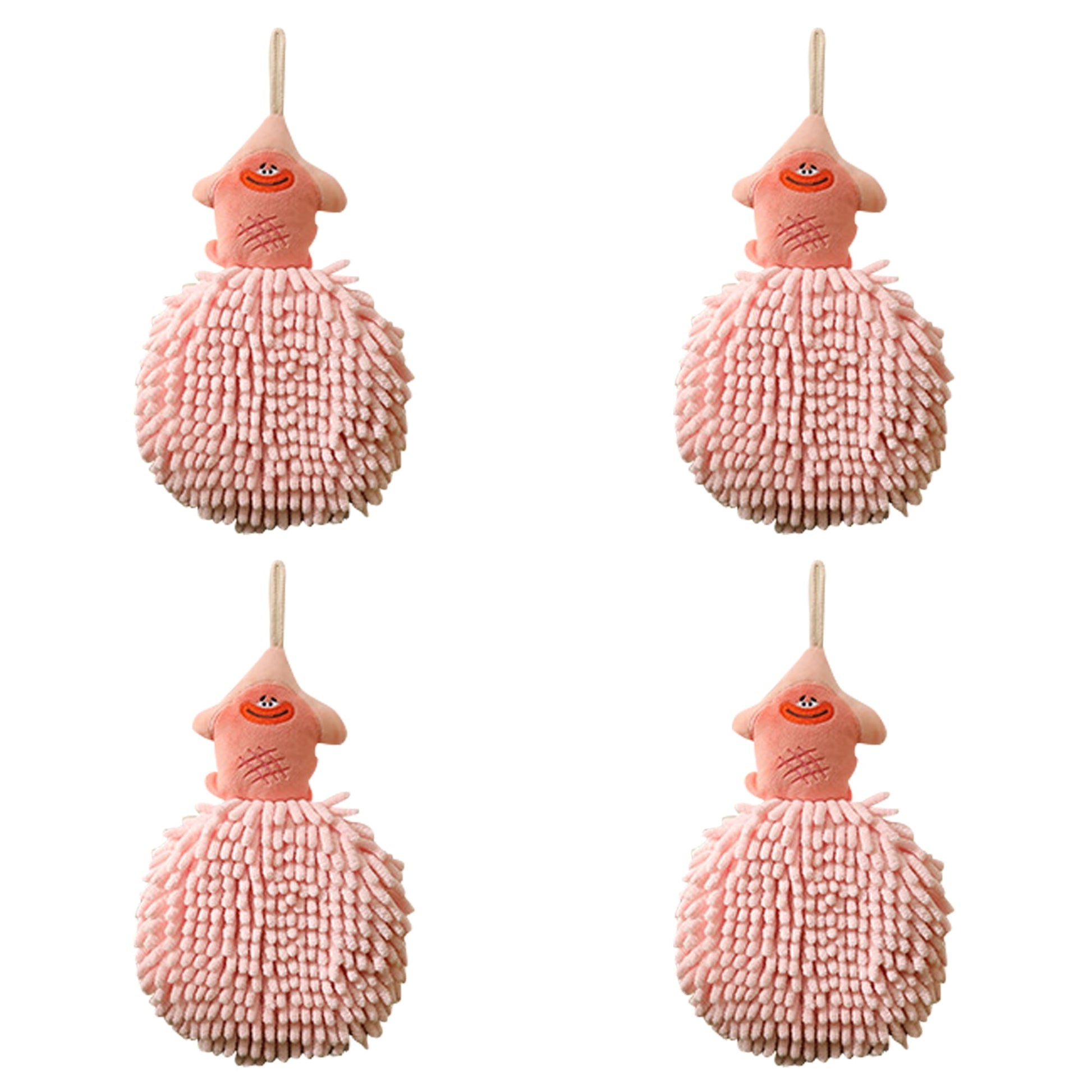 Unique Bargains Cartoon Fuzzy Ball Hand Towels Quick Dry Pink 4-Piece