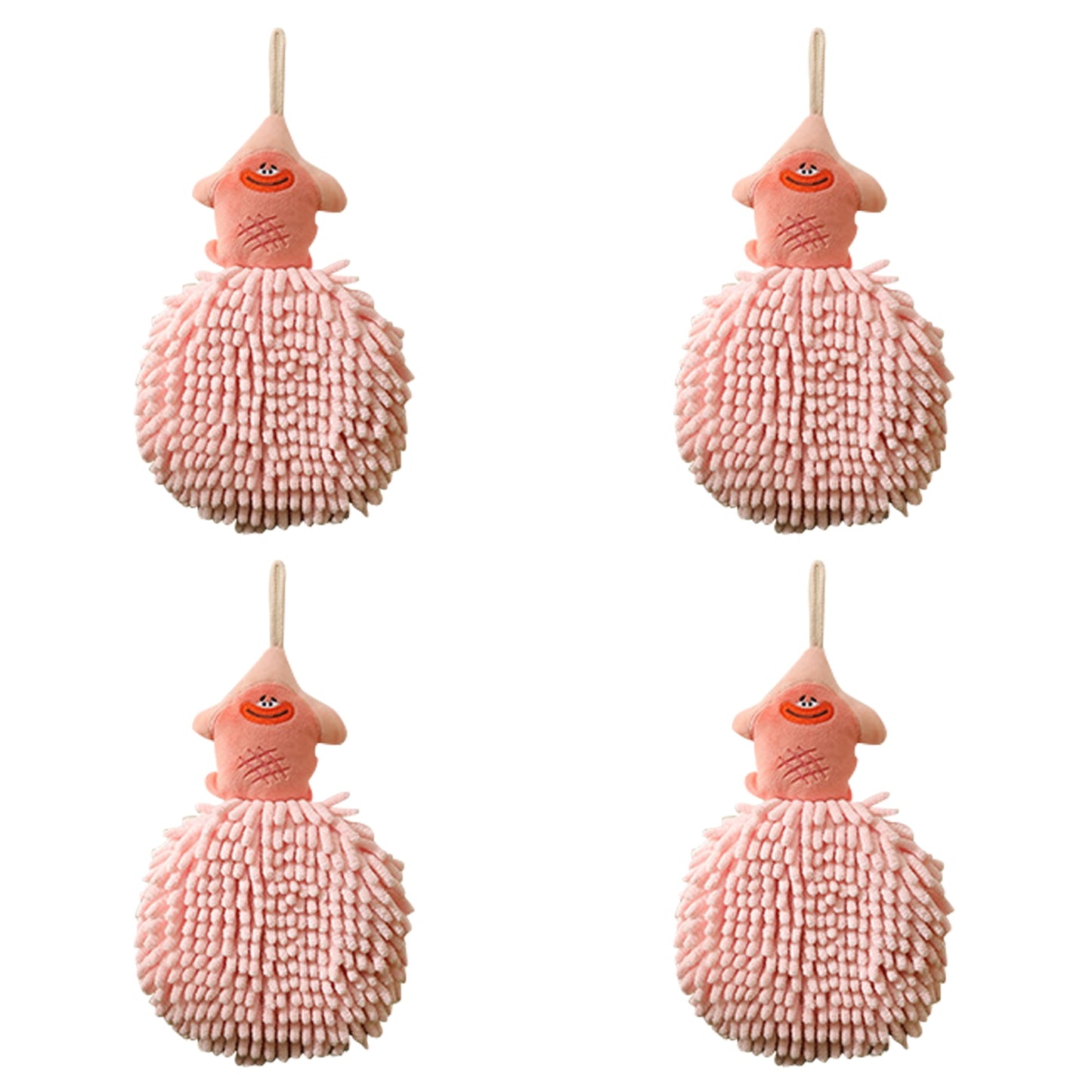 Unique Bargains Cartoon Fuzzy Ball Hand Towels Quick Dry Pink 2-Piece