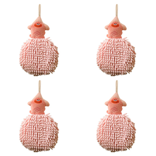 Unique Bargains Cartoon Fuzzy Ball Hand Towels Quick Dry Pink 2-Piece