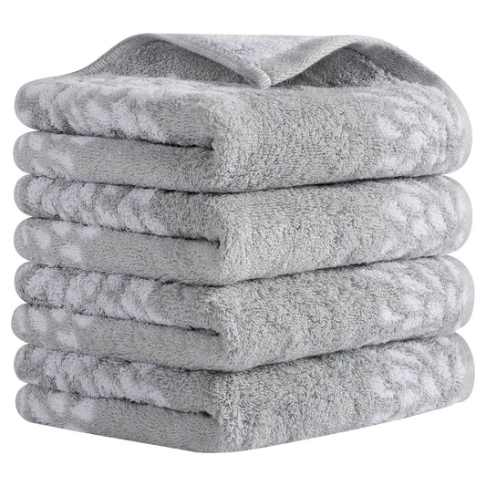Unique Bargains Cartoon Pattern Cotton Hand Towels for Bathroom Grey 4-Piece