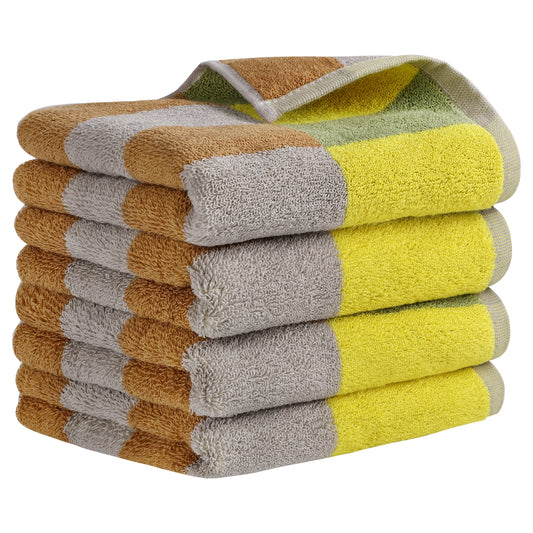 Unique Bargains Checkered Cotton Hand Towels for Bathroom, Kitchen Yellow Green 4-Piece