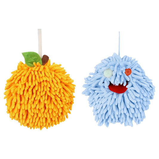 Unique Bargains Chenille Fuzzy Hand Towel 2 Pcs Orange/Blue 6" x 6"/7" x 7"
