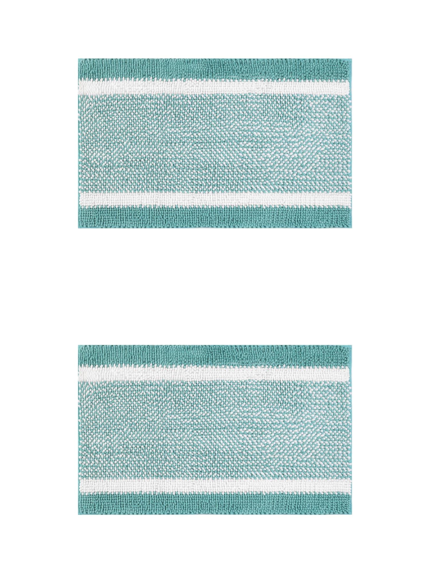 Unique Bargains Chenille Striped Bath Mats 2 Pcs Non-Slip Soft Plush Shaggy Bathroom Rugs  Green 16" x 24"