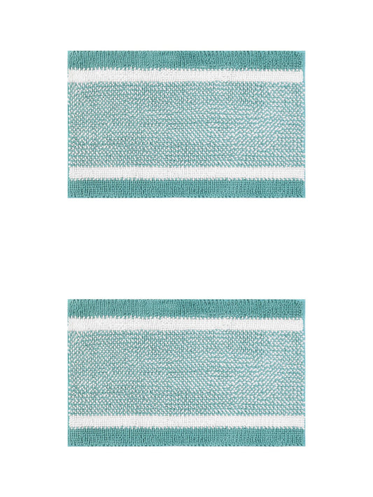 Unique Bargains Chenille Striped Bath Mats 2 Pcs Non-Slip Soft Plush Shaggy Bathroom Rugs  Green 16" x 24"