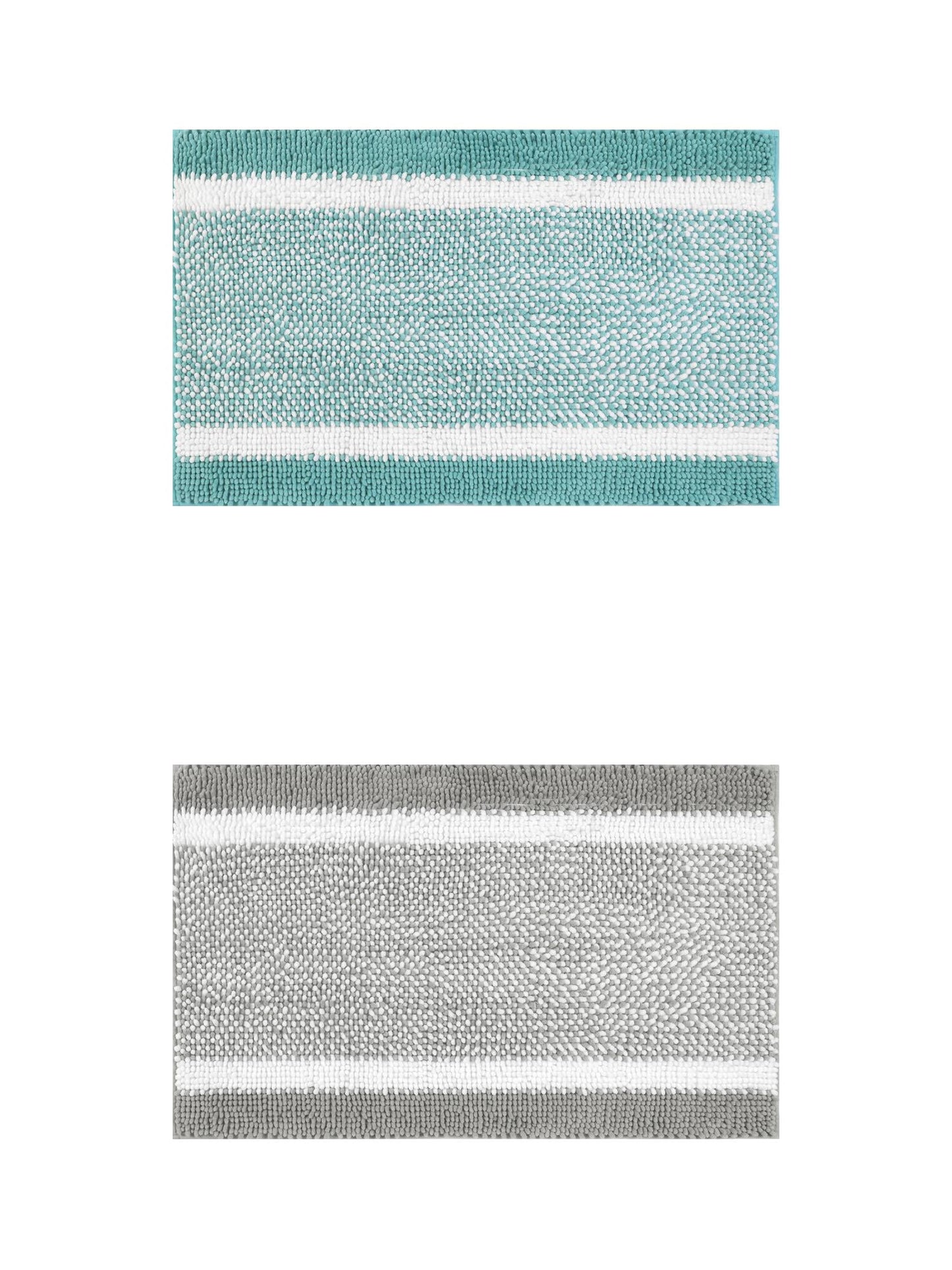 Unique Bargains Chenille Striped Bath Mats 2 Pcs Non-Slip Soft Plush Shaggy Bathroom Rugs  Green/Grey 16" x 24"