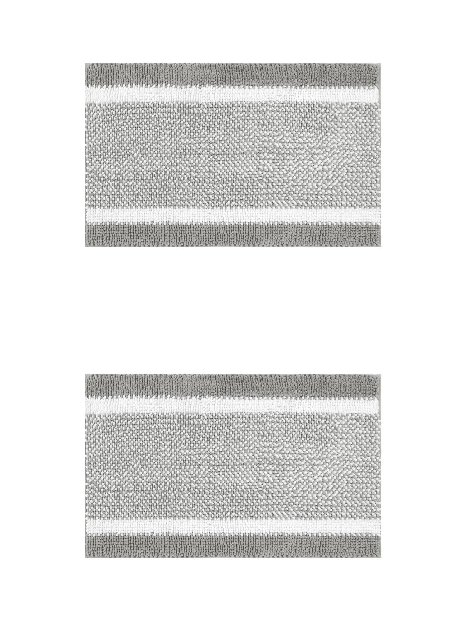 Unique Bargains Chenille Striped Bath Mats 2 Pcs Non-Slip Soft Plush Shaggy Bathroom Rugs  Grey 16" x 24"/20" x 32"