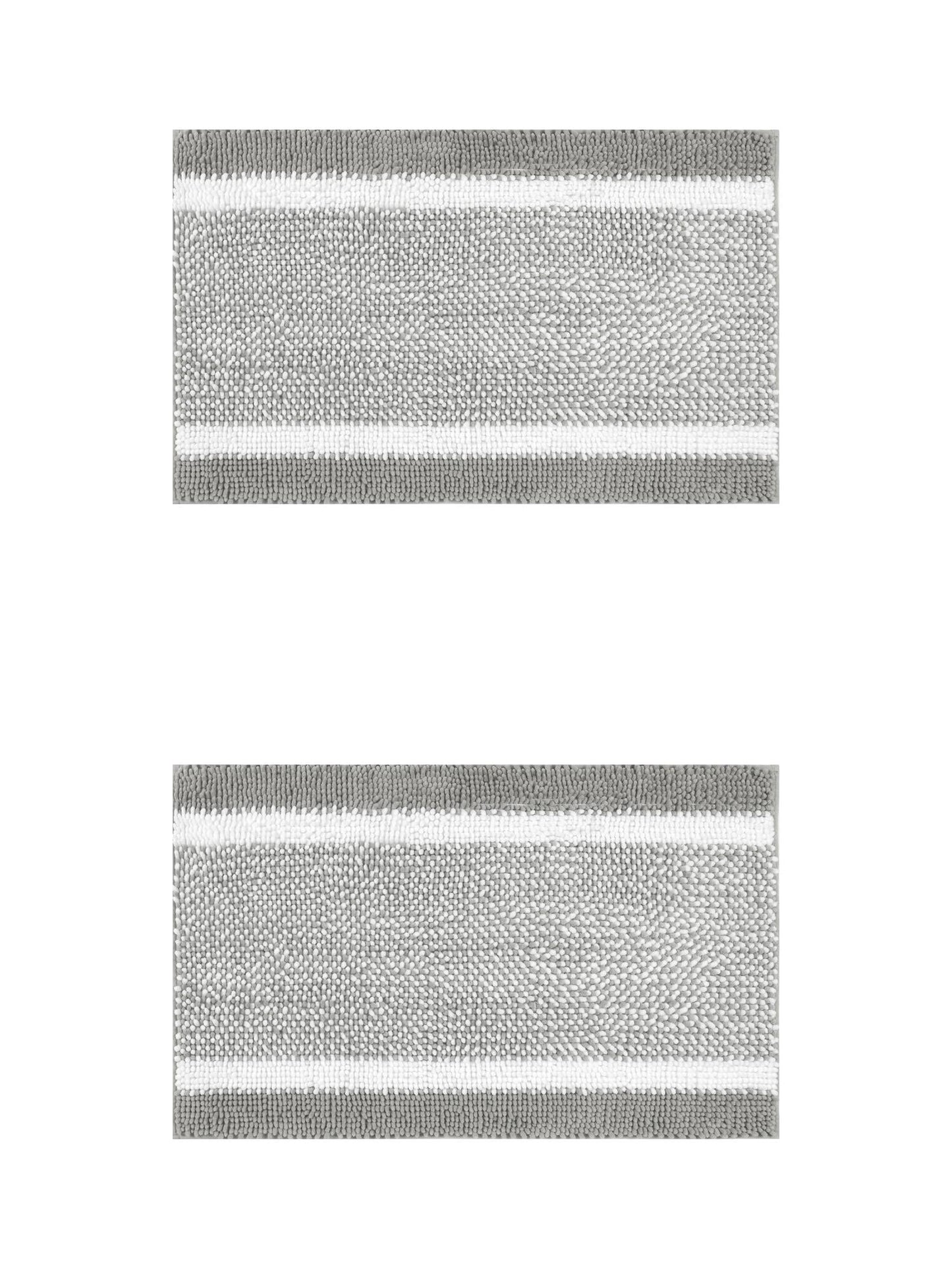 Unique Bargains Chenille Striped Bath Mats 2 Pcs Non-Slip Soft Plush Shaggy Bathroom Rugs  Grey 20" x 32"