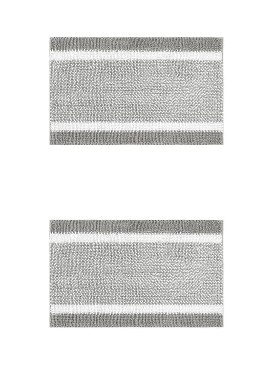 Unique Bargains Chenille Striped Bath Mats 2 Pcs Non-Slip Soft Plush Shaggy Bathroom Rugs  Grey 20" x 32"