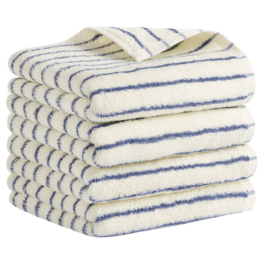 Unique Bargains Classic Stripe Bath Hand Towels Cotton Soft Absorbent Light Blue 4-Piece