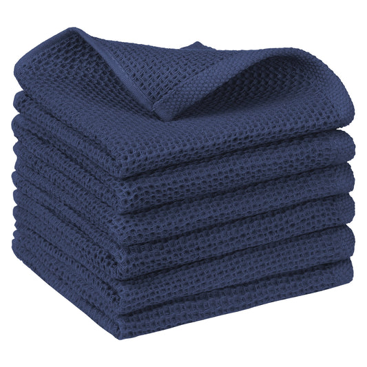 Unique Bargains Cotton Double-Sided Waffle Weave Absorbent Kitchen Dish Towels 14"x14" Navy Blue