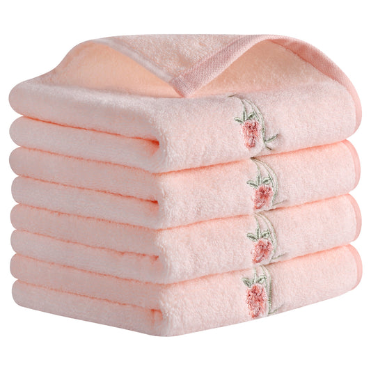 Unique Bargains Cotton Floral Embroidered Absorbent Towel Set Pink 4 Pcs