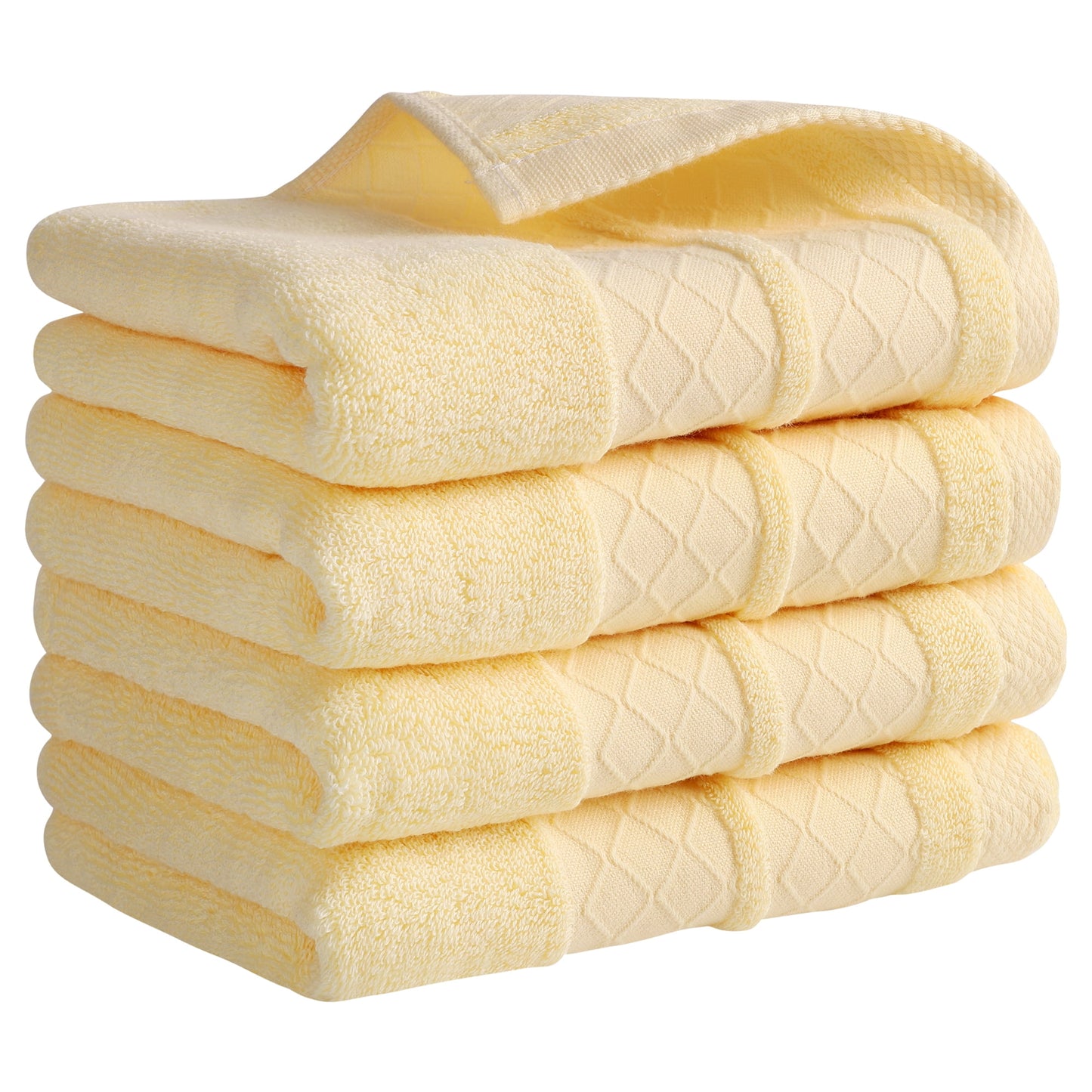 Unique Bargains Cotton Soft Hand Towels Geometry Pattern 4 Piece Cream