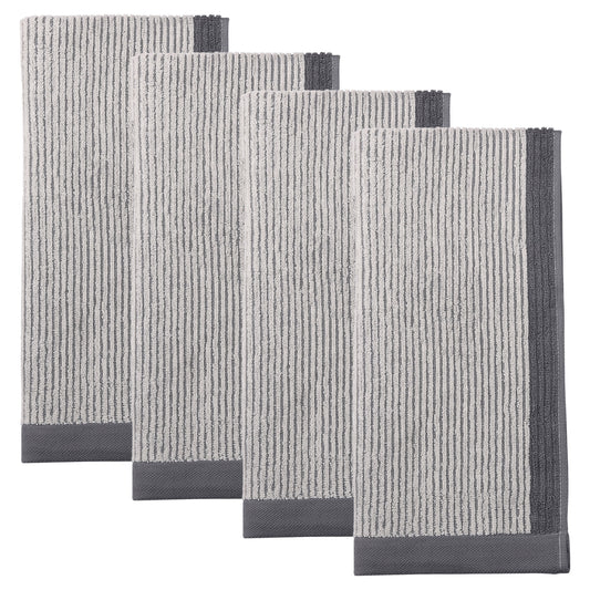 Unique Bargains Cotton Striped Hand Towel for Bathroom Kitchen Gym Grey 4pcs 29" x 13"
