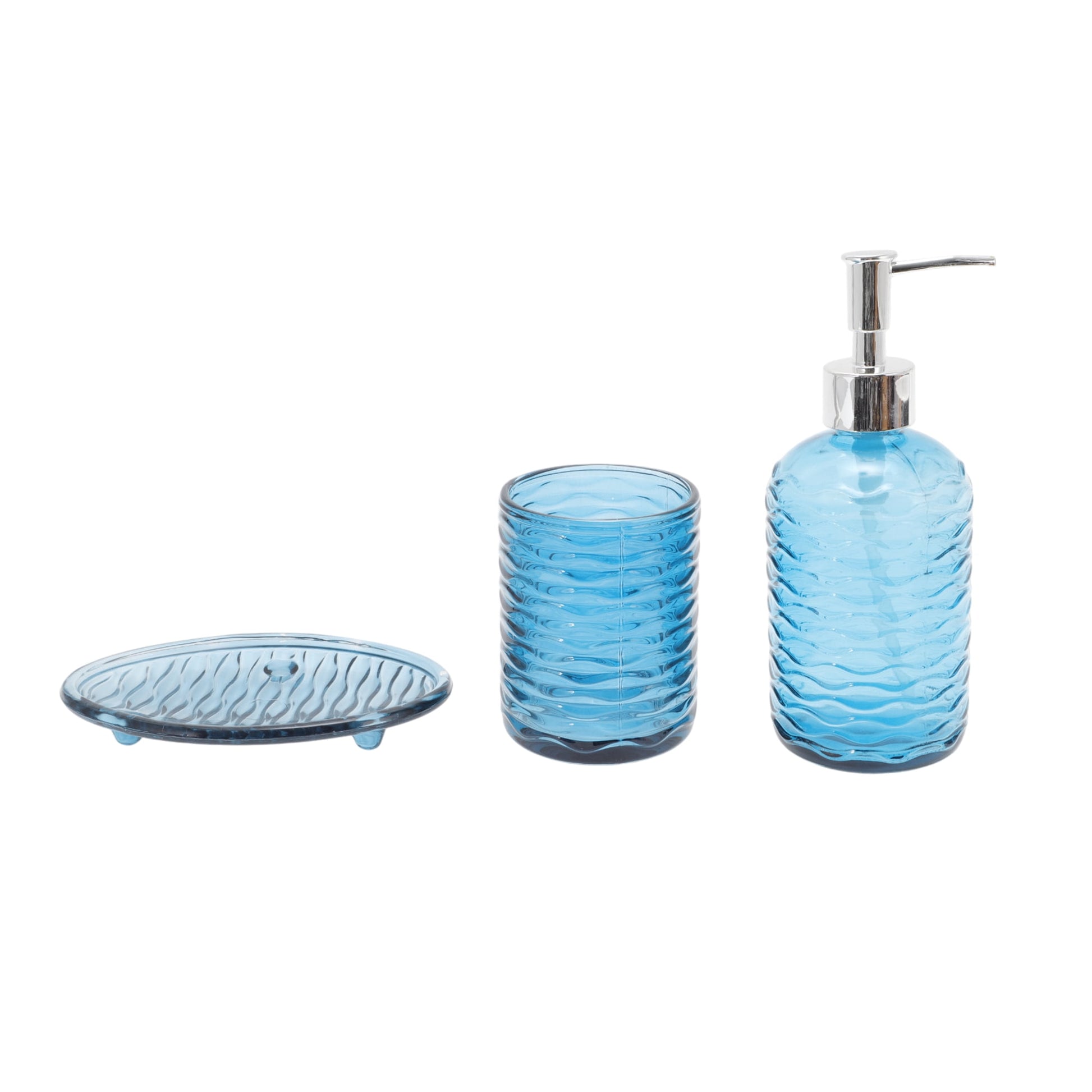 Unique Bargains Durable Waves Bathroom Accessories Kit 3Pcs Blue