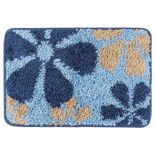 Unique Bargains Floral Bath Mat Checked Washable Bath Carpet for Bathroom Floor Blue-2 20"x32"