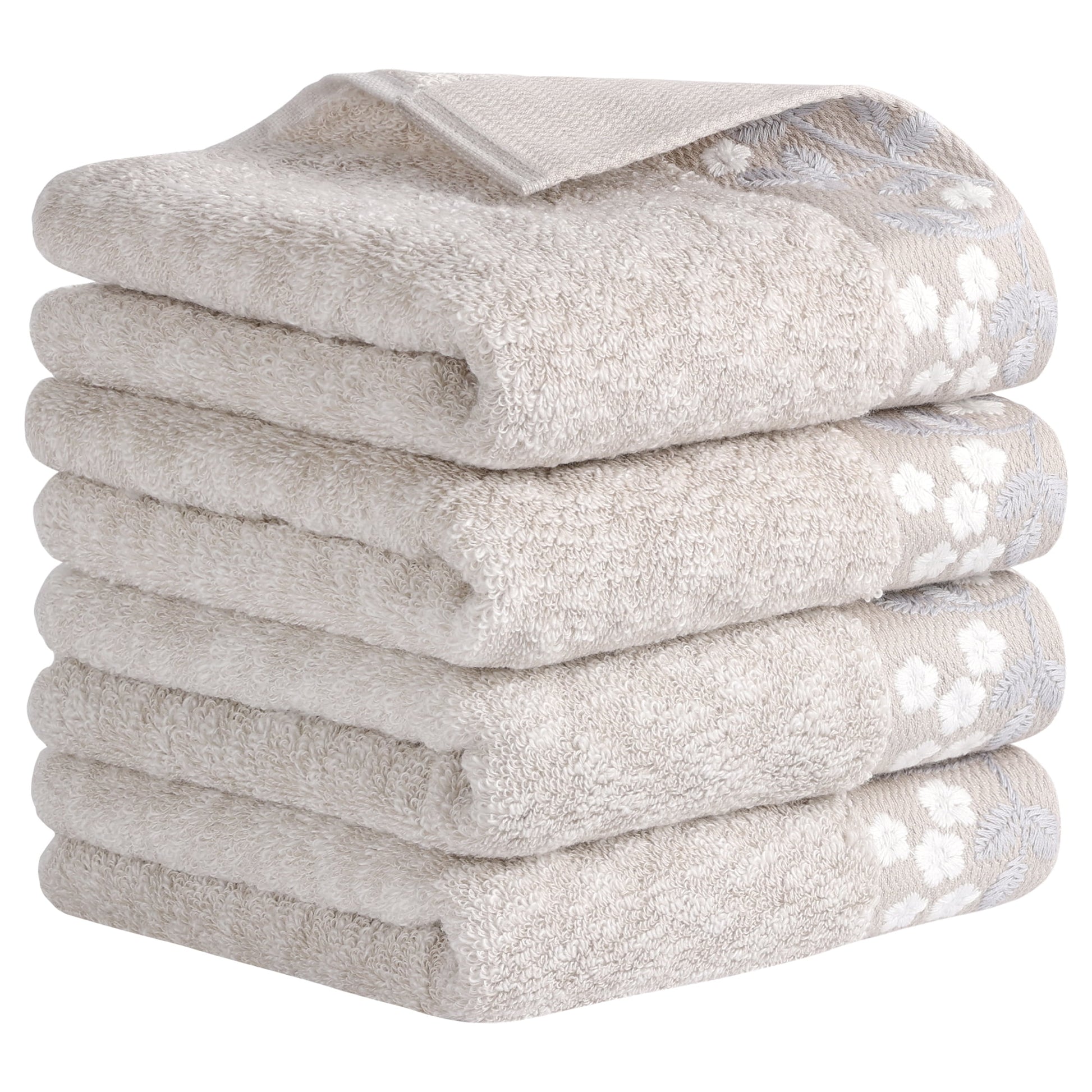 Unique Bargains Floral Embroidered Hand Towels Set for Bath, Kitchen Light Brown 4-Piece