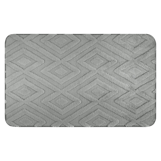Unique Bargains Geometric Pattern Bathroom Mat Absorbent Non-Slip Bath Rug Grey 20" x 32"