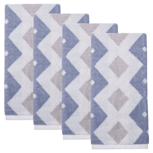 Unique Bargains Geometric Rhombus Cotton Soft Color Block Hand Towel Blue 4pcs 28" x 13"