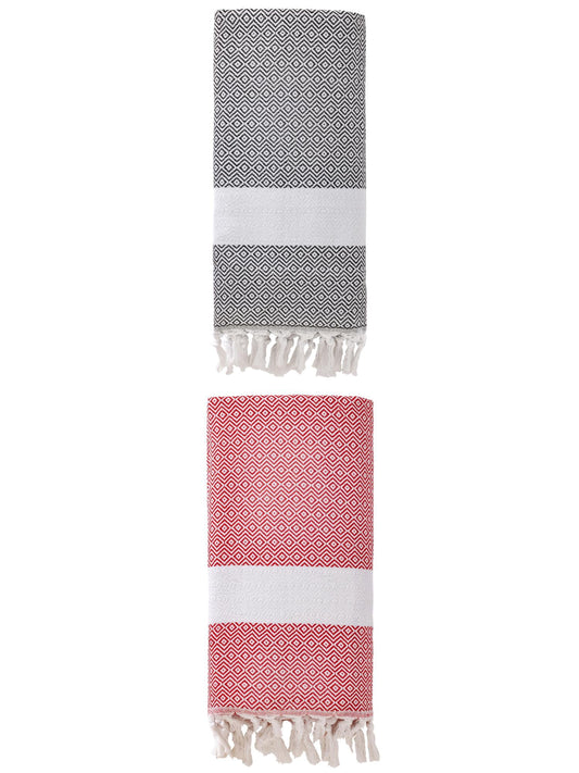 Unique Bargains Geometric Sandproof Quick Dry Turkish Towel Crimson/Dark Grey 71"x40"