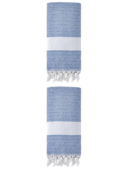 Unique Bargains Geometric Sandproof Turkish Towel 2 Pack Blue 71"x40"
