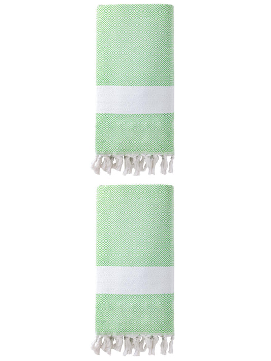 Unique Bargains Geometric Sandproof Turkish Towel 2 Pack Green 71"x40"