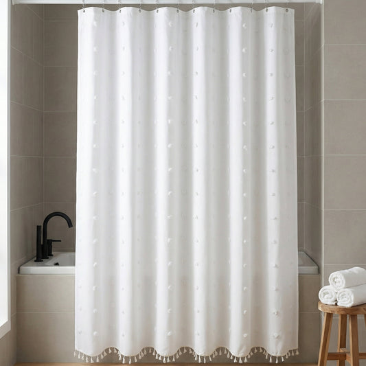 Unique Bargains Geometric Texture Shower Curtain Sets with Hooks White 72"W x 72"L