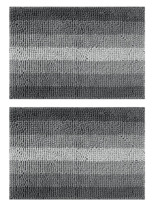 Unique Bargains Gradient Color Striped Bath Mats 2 Pcs Non-Slip Bathroom Rugs Black 16" x 24"