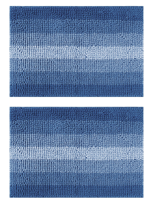 Unique Bargains Gradient Color Striped Bath Mats 2 Pcs Non-Slip Bathroom Rugs Navy Blue 16" x 24"