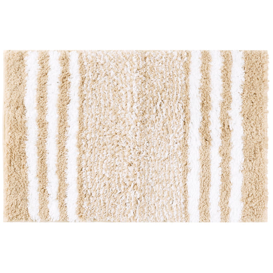 Unique Bargains Microfiber Bath Rugs Fluffy Striped Non-Slip Floor Mat Beige 20"x32"