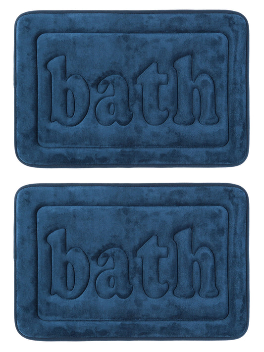 Unique Bargains Non Skid Memory Foam Bath Mats 2 Pcs Absorbent Quick Dry Bathroom Rugs Dark Blue 20" x 32"