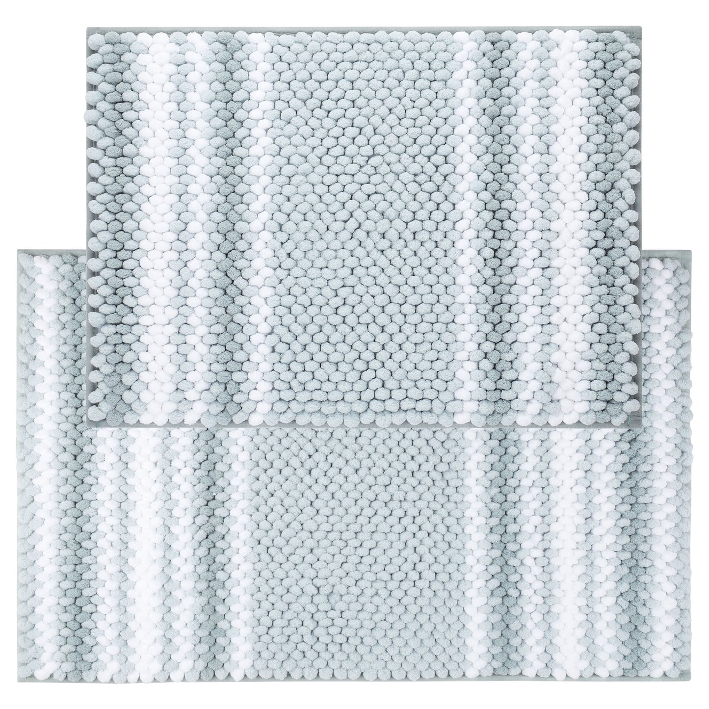 Unique Bargains Juego de 2 Tapetes de BaÃ±o de Chenilla Suave y Esponjosa a Rayas, Color Cian Claro, 17x24" y 20x32"