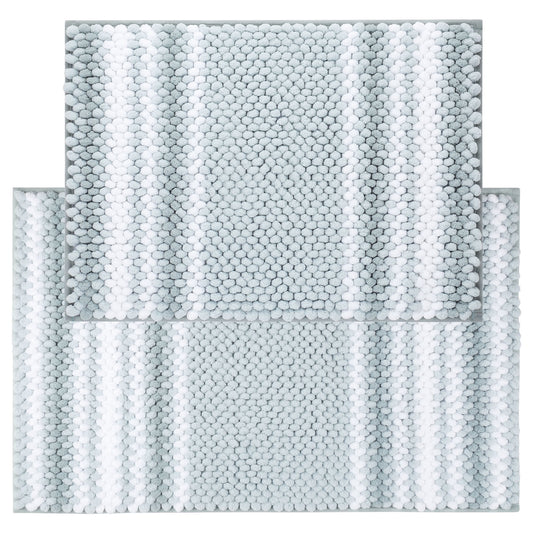 Unique Bargains Juego de 2 Tapetes de BaÃ±o de Chenilla Suave y Esponjosa a Rayas, Color Cian Claro, 17x24" y 20x32"