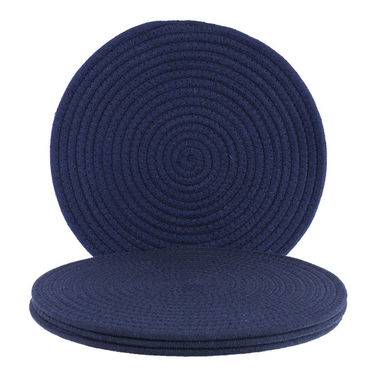 Unique Bargains Placemats Set of 4 Cotton Round Placemats for Dining Table Navy Blue
