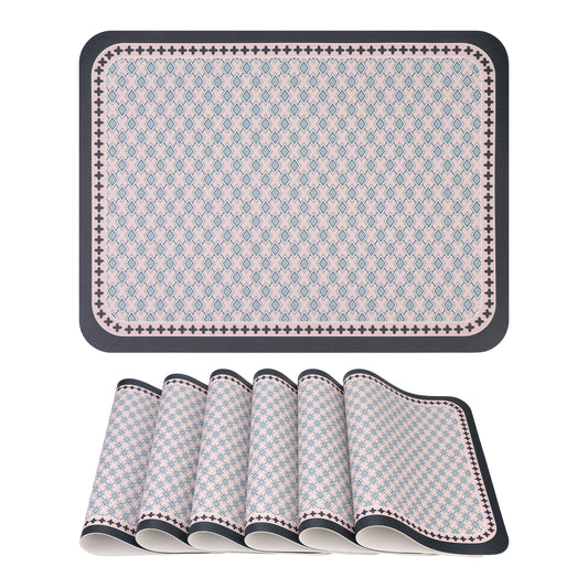 Unique Bargains Placemats Set of 6 Leather Placemats for Kitchen Dining Table Black