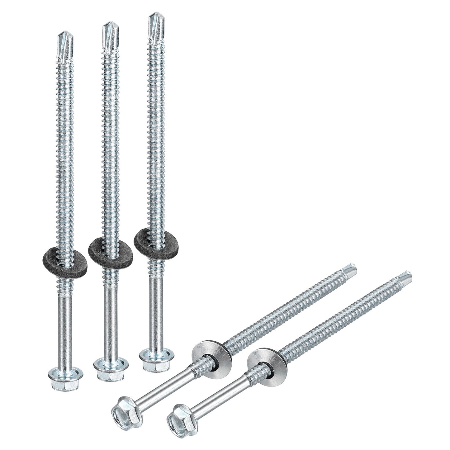 Unique Bargains Roof Screw Self Drilling Hex Head Self Tapping Screws Silver #14 x 5"