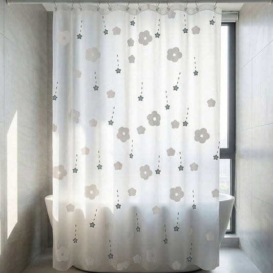 Unique Bargains Semi-Transparent PEVA Bath Curtain Sets White Flower 71"W x 71"L
