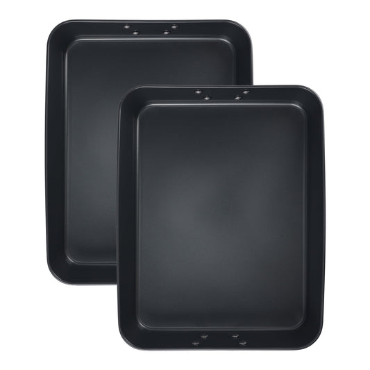 Unique Bargains Set of 2 Baking Sheet Nonstick Cake Pan Black 13.7*10.8*2.6in