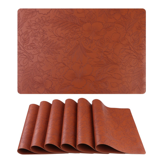 Unique Bargains Set of 6 Faux Leather Placemats for Kitchen Dining Table Decor Brown