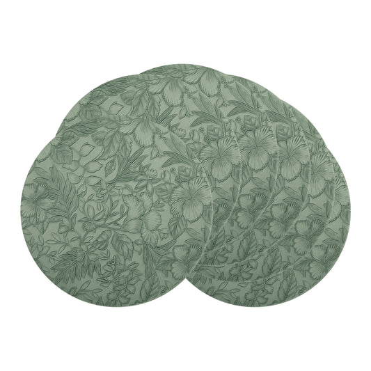 Unique Bargains Set of 6 Leather Round Placemats for Kitchen Dining Table Green