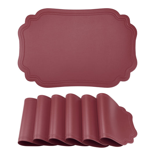 Unique Bargains Set of 6 Solid Placemats Leather Placemats for Kitchen Dining Wine Red