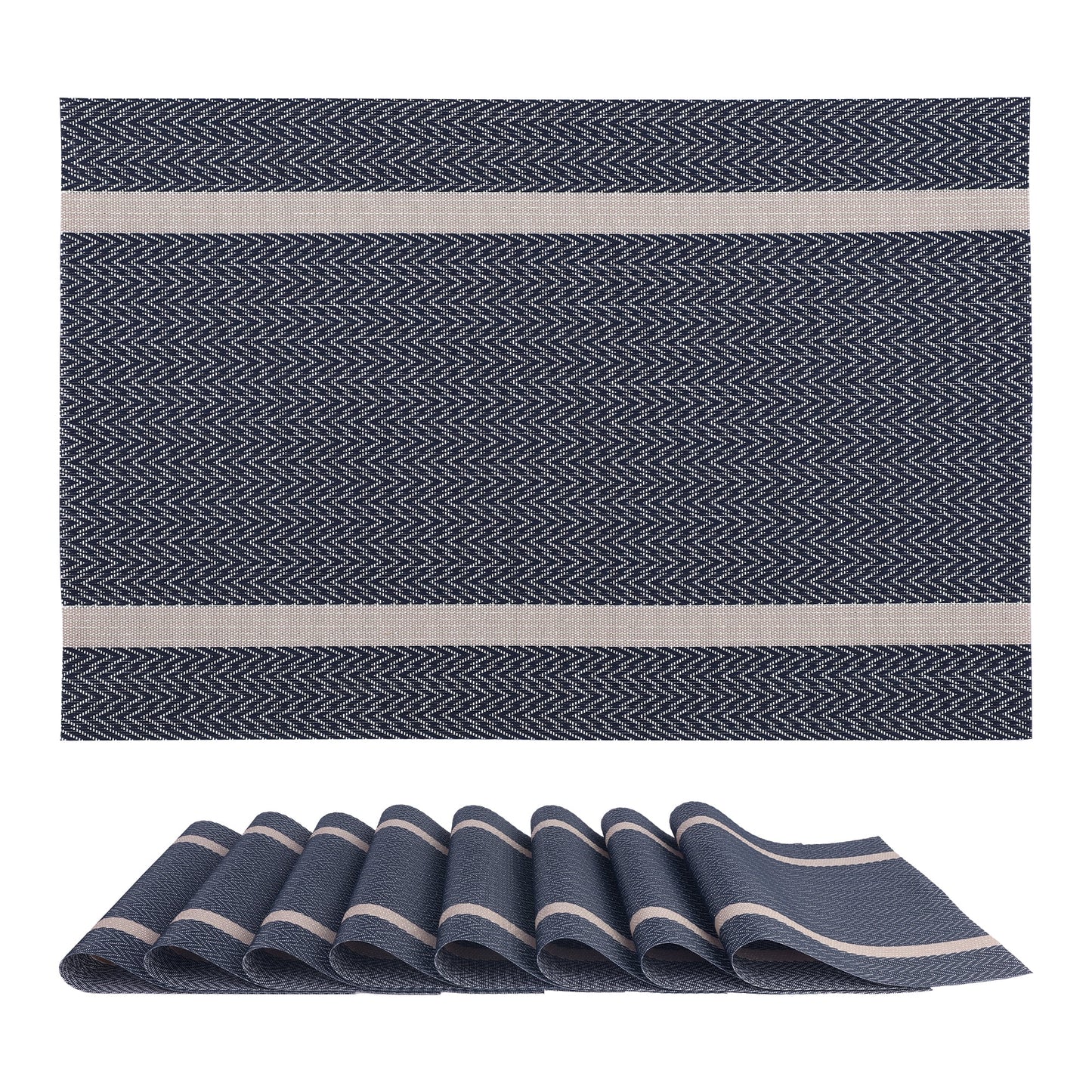 Unique Bargains Set of 8 Vinyl Placemats for Kitchen Washable Table Placemats Dark Blue