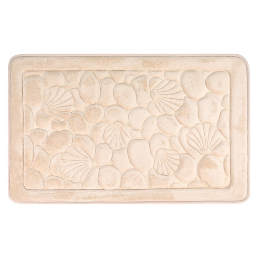 Unique Bargains Tapete de BaÃ±o con PatrÃ³n de Conchas Memory Foam Antideslizante Blanca 16" x 24"