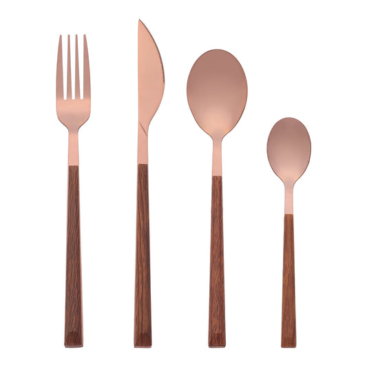 Unique Bargains Silverware Set Durable Stainless Steel Flatware Rose Gold 16 Pcs