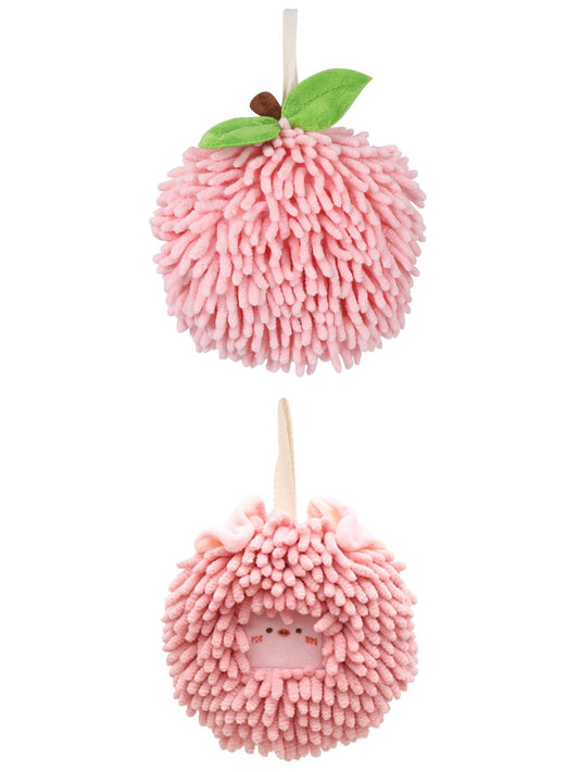 Unique Bargains Soft Chenille Ball Hand Towels 2 Pcs Pink 6" x 6"/7" x 7"