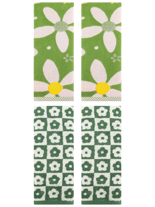 Unique Bargains Soft Hand Towel Set 4 Pcs Green 14" x 30"/13" x 29"