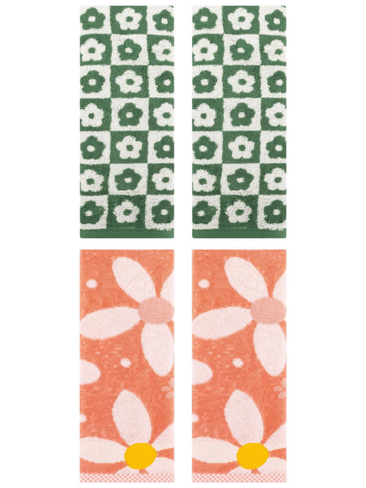 Unique Bargains Soft Hand Towel Set 4 Pcs Green/Orange 14" x 30"/13" x 29"