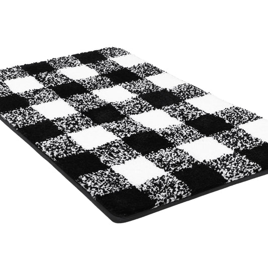 Unique Bargains Soft Microfiber Plaid Bathroom Rugs Black & White 20"x30"