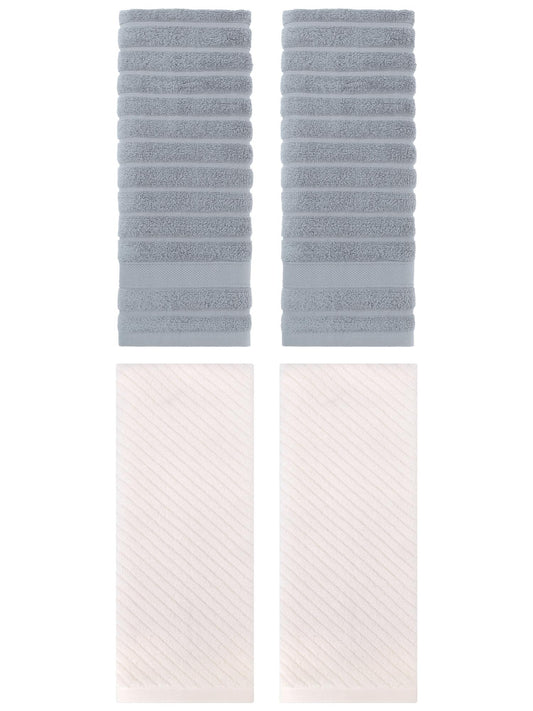 Unique Bargains Soft Striped Hand Towel 14" x 30" 4 Pcs Grey/Beige