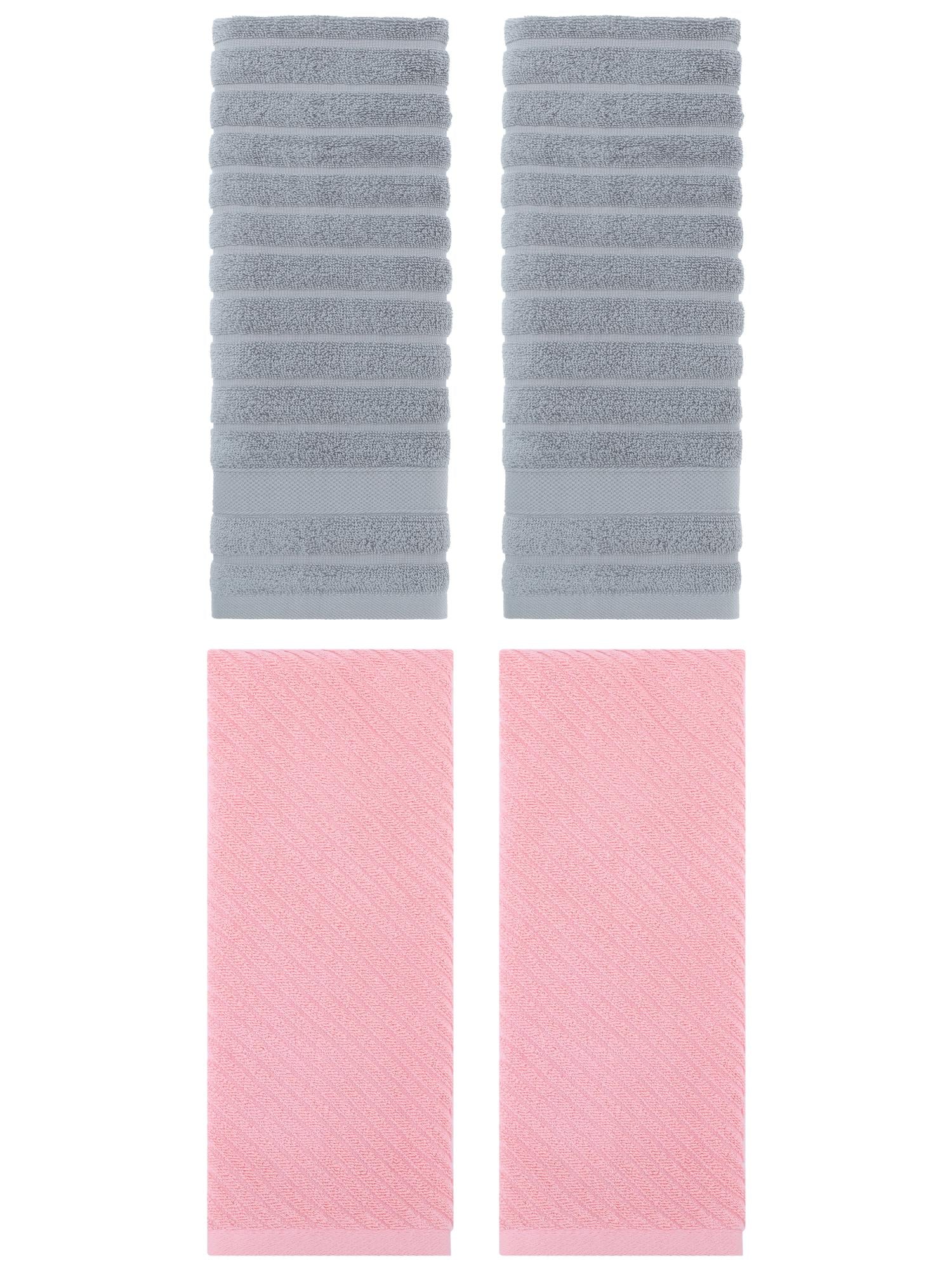 Unique Bargains Soft Striped Hand Towel 14" x 30" 4 Pcs Grey/Pink