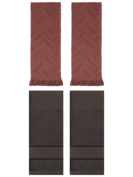 Unique Bargains Sold Striped Cotton Hand Towels 4 Pcs Light Grey/White 14" x 30"/13" x 29"